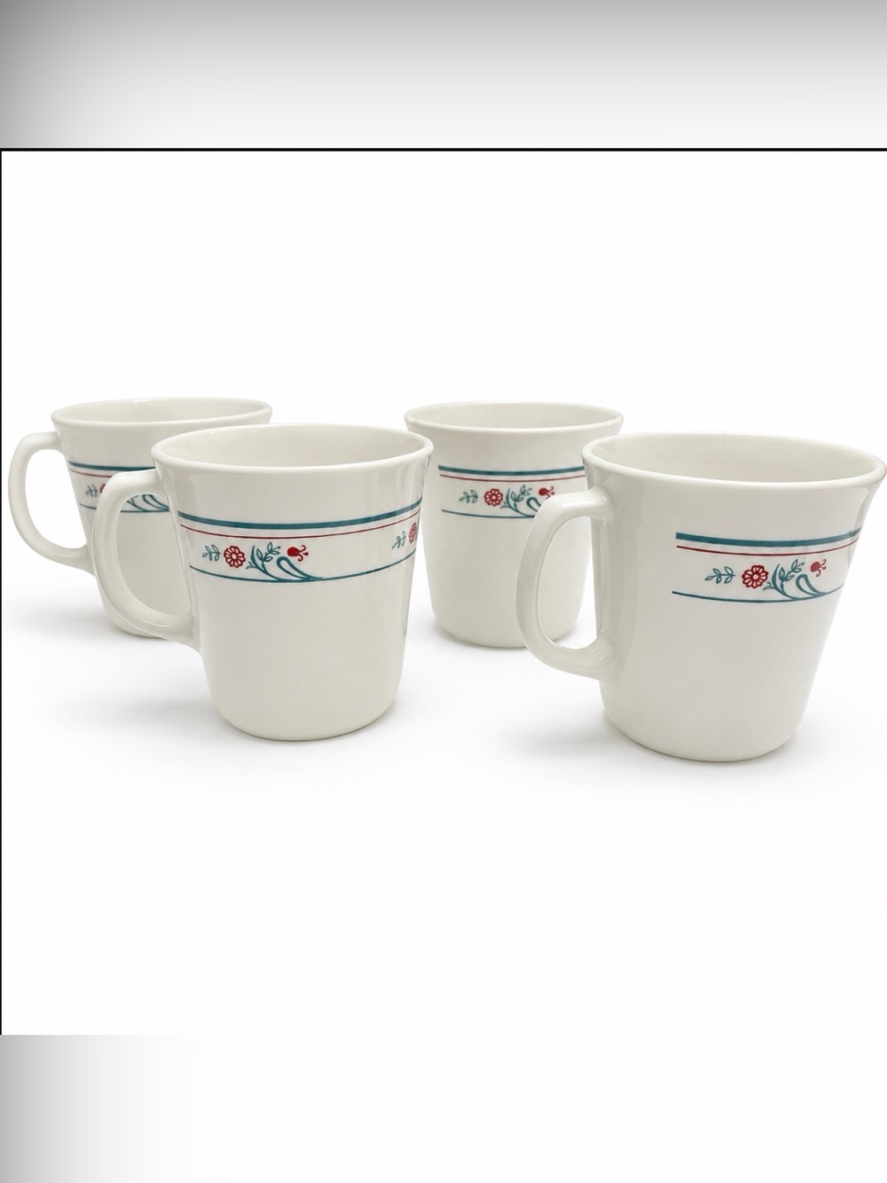 Corelle PRINCETON PRINSTON 4 Cups Mugs Red Blue Floral Vintage